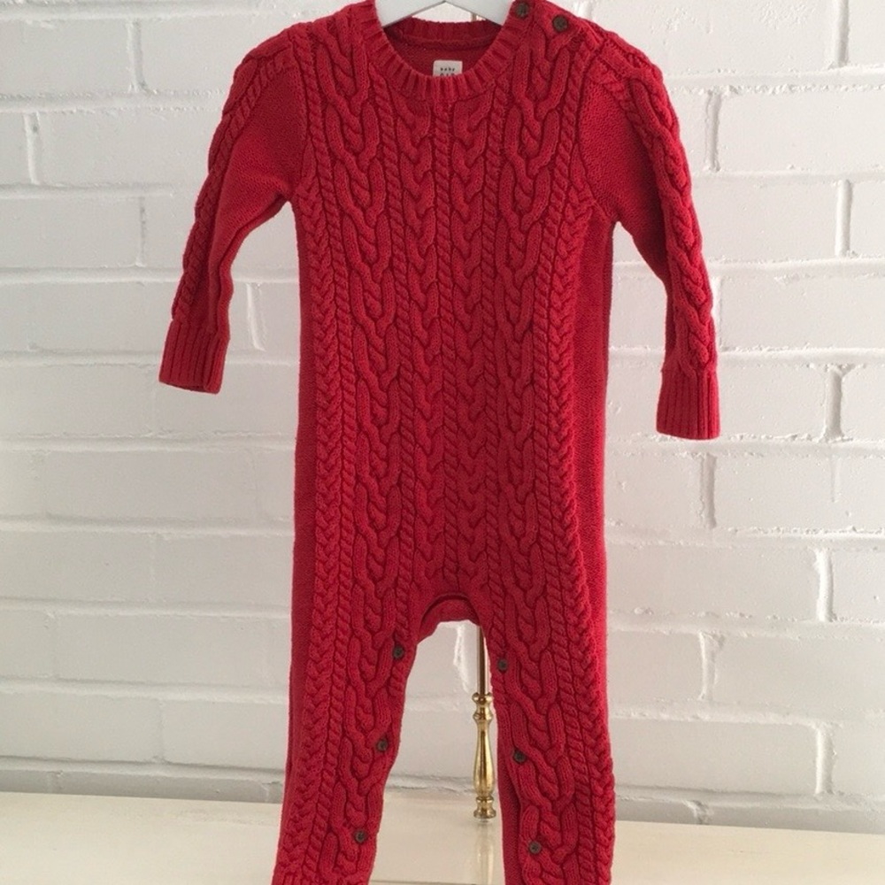 Baby Toddler Boy Gap Red Knit Sweater One-Piece Romper Jumper Size 18-24 Months